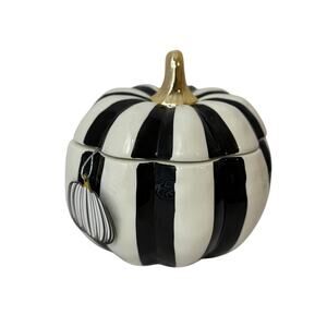 0 Strawberry Street Ceramic Pumpkin Jar Black White Gold Lid Halloween Fall